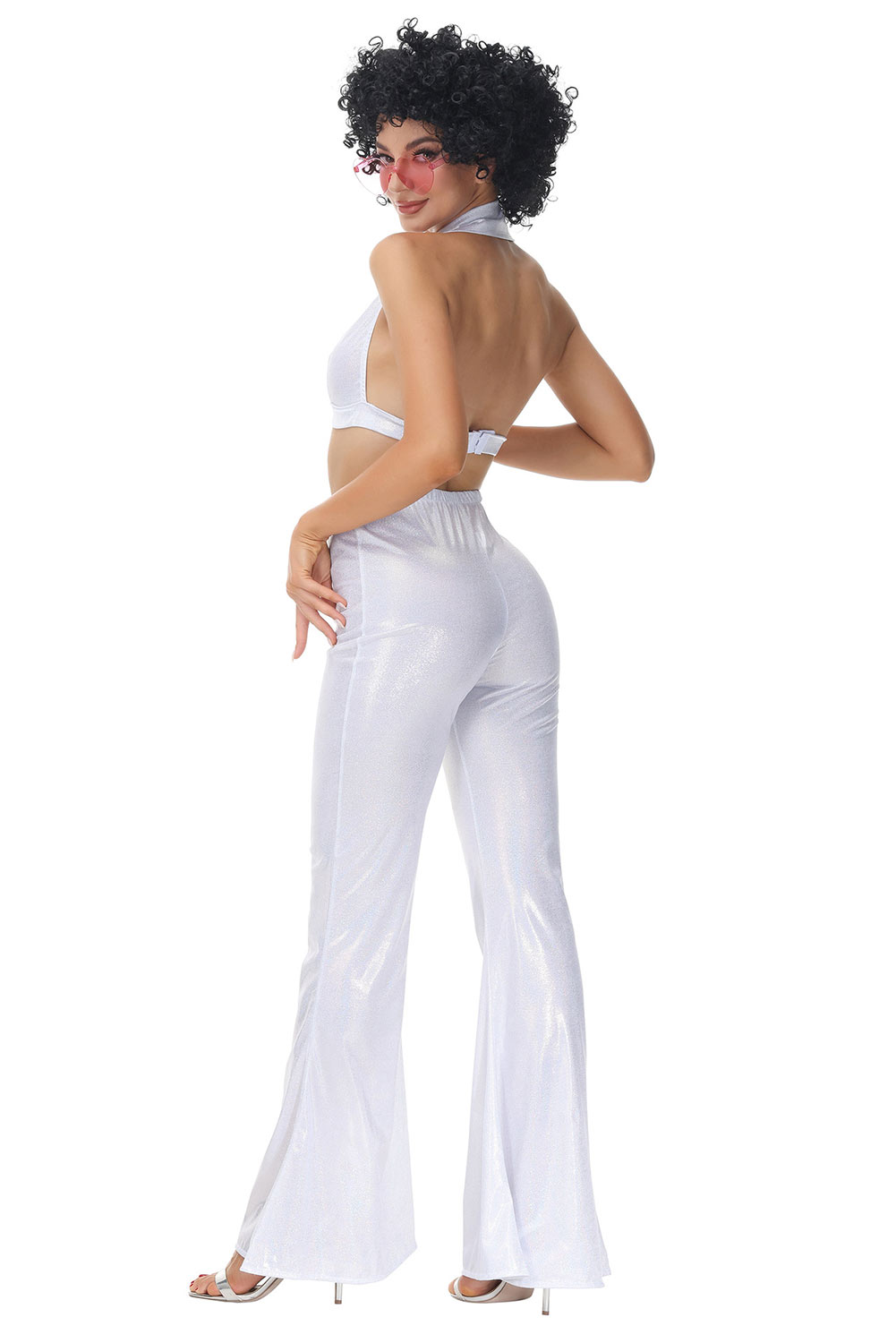70S Retro Vintage Disco Women White Costume Halloween Carnival Suit