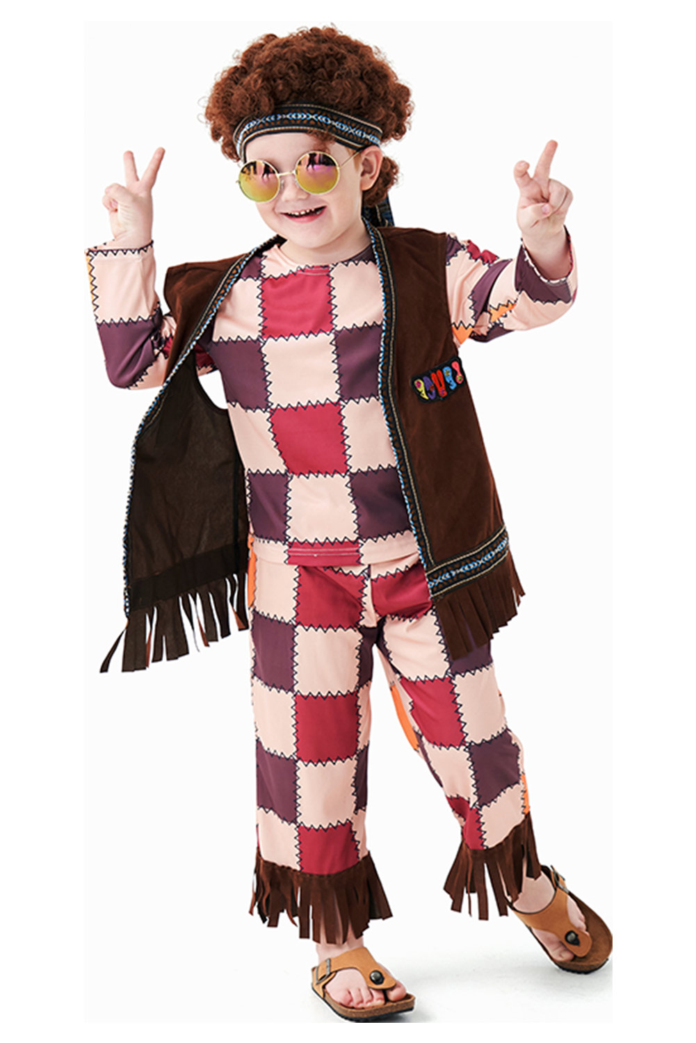 Retro Vintage Hip-Hop Kids Children Plaid Outfits Halloween Carnival Suit