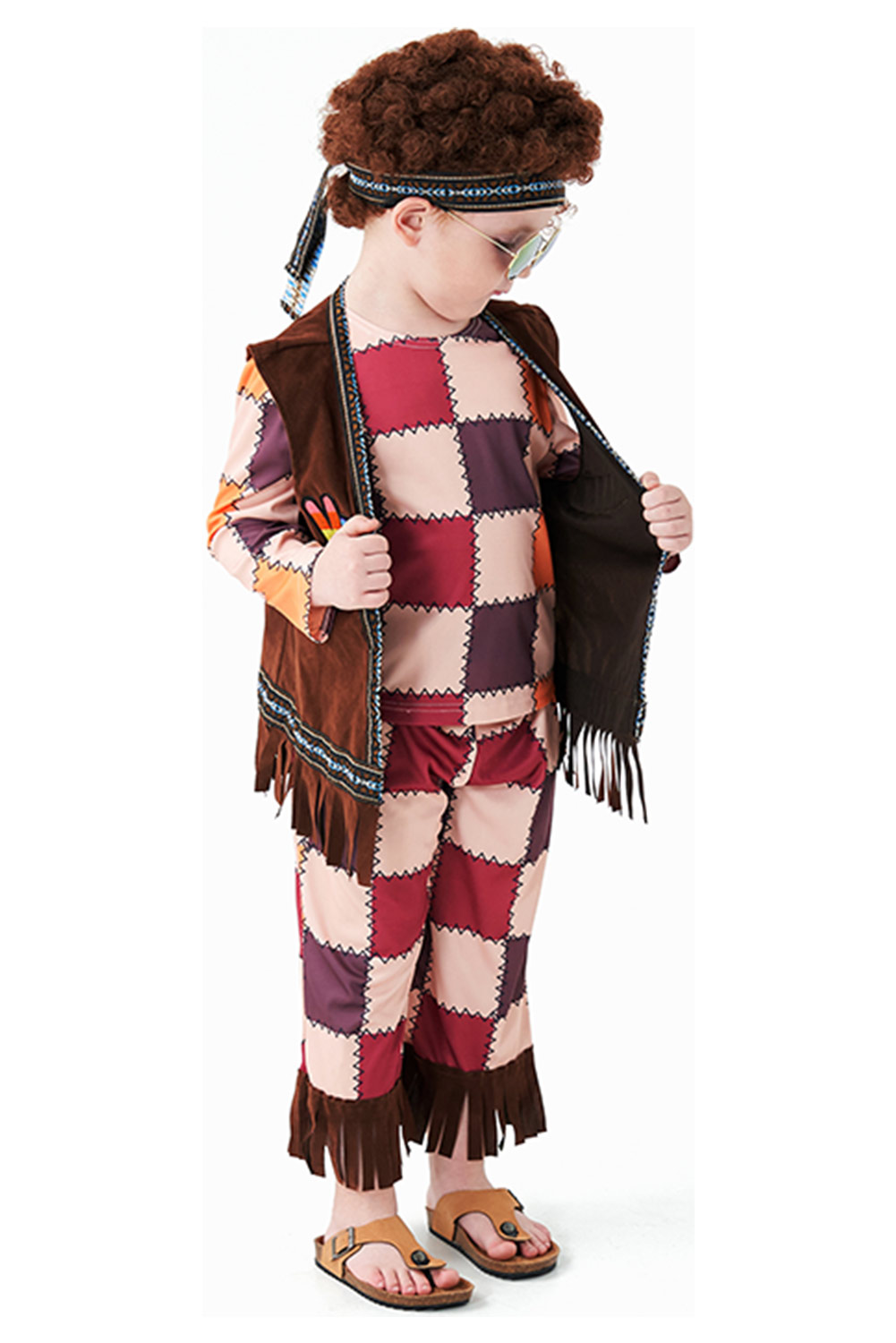 Retro Vintage Hip-Hop Kids Children Plaid Outfits Halloween Carnival Suit