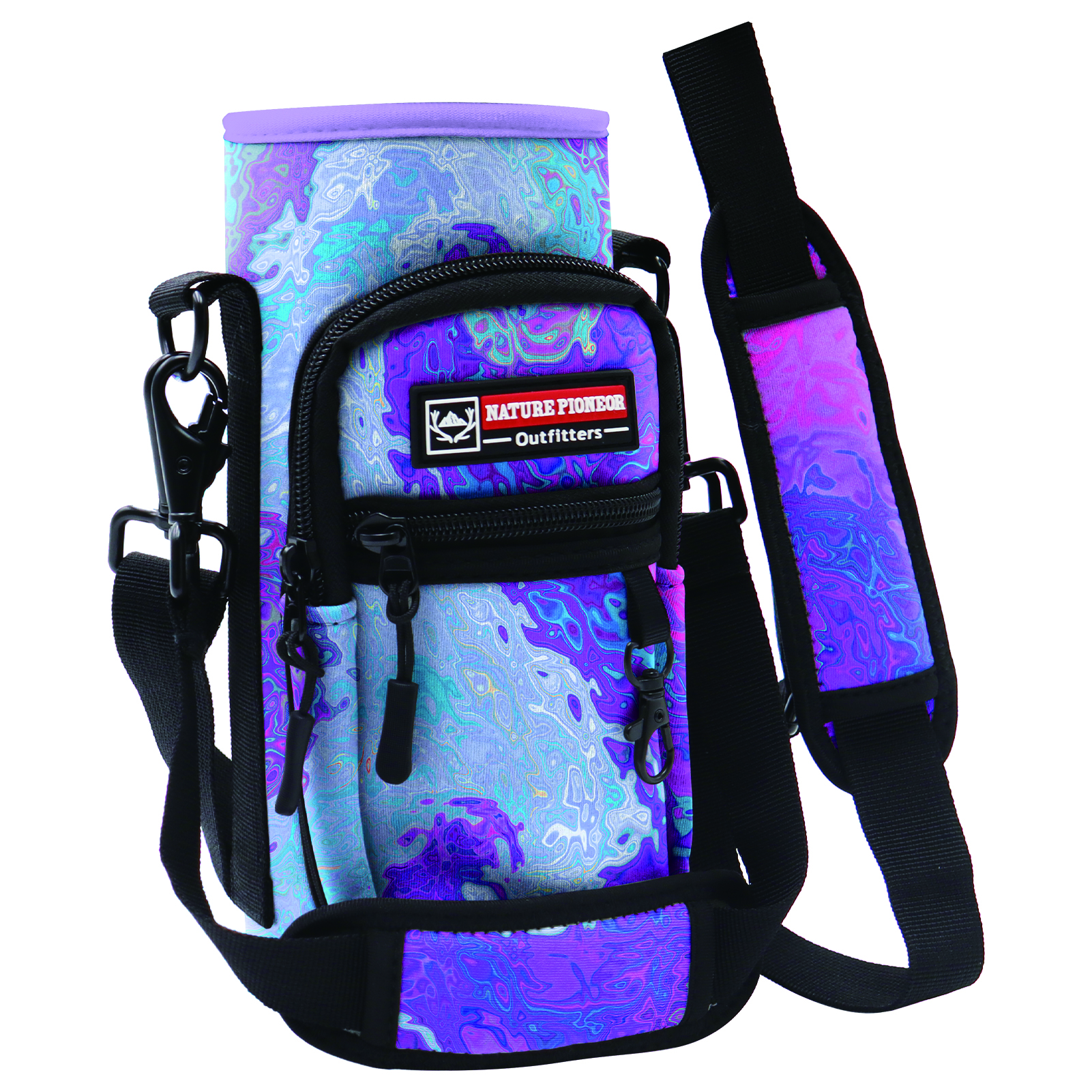 NATURE PIONEOR Water Bottle Carrier with Strap - 25/32/40OZ Neoprene Water Bottle Sling Bag Sleeve Case with 2 Pockets