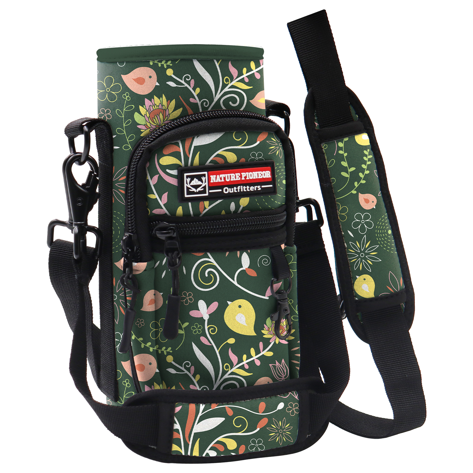 NATURE PIONEOR Water Bottle Carrier with Strap - 25/32/40OZ Neoprene Water Bottle Sling Bag Sleeve Case with 2 Pockets