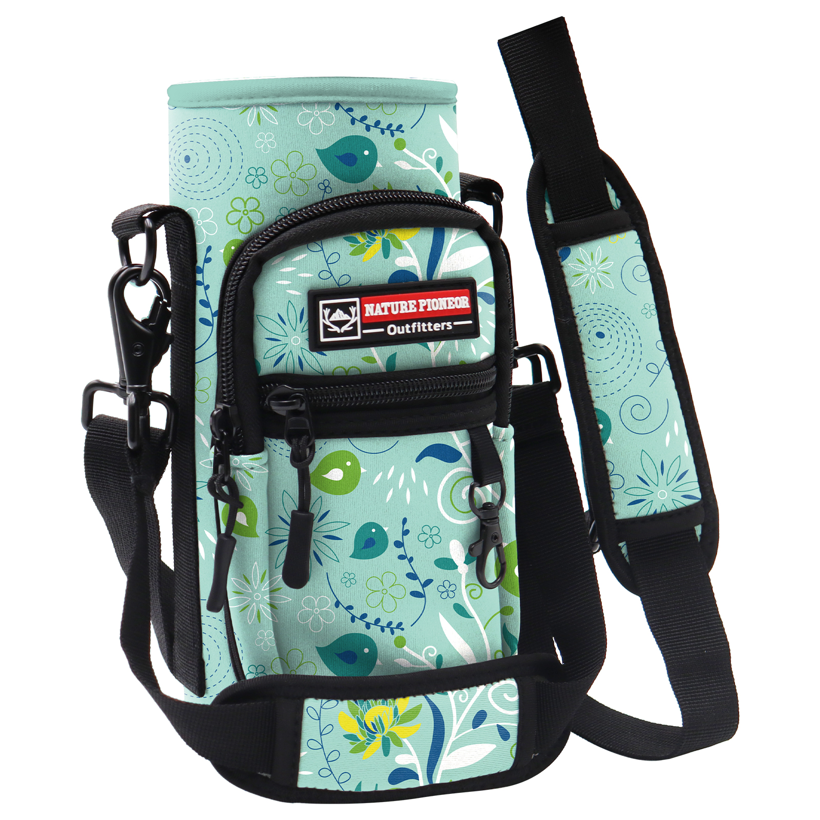 NATURE PIONEOR Water Bottle Carrier with Strap - 25/32/40OZ Neoprene Water Bottle Sling Bag Sleeve Case with 2 Pockets