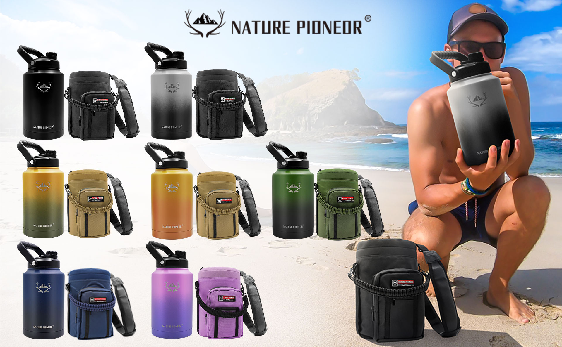 NATURE PIONEOR 128 oz Vacuum Insulated Water Bottle Set 1