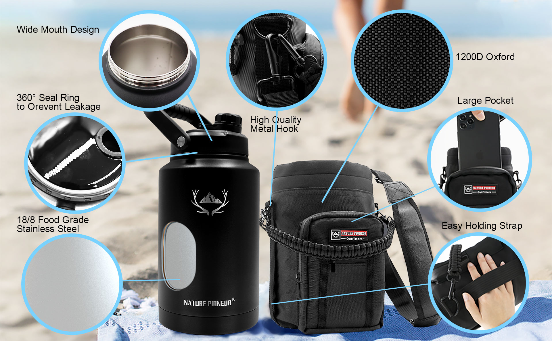 NATURE PIONEOR 128 oz Vacuum Insulated Water Bottle Set 3