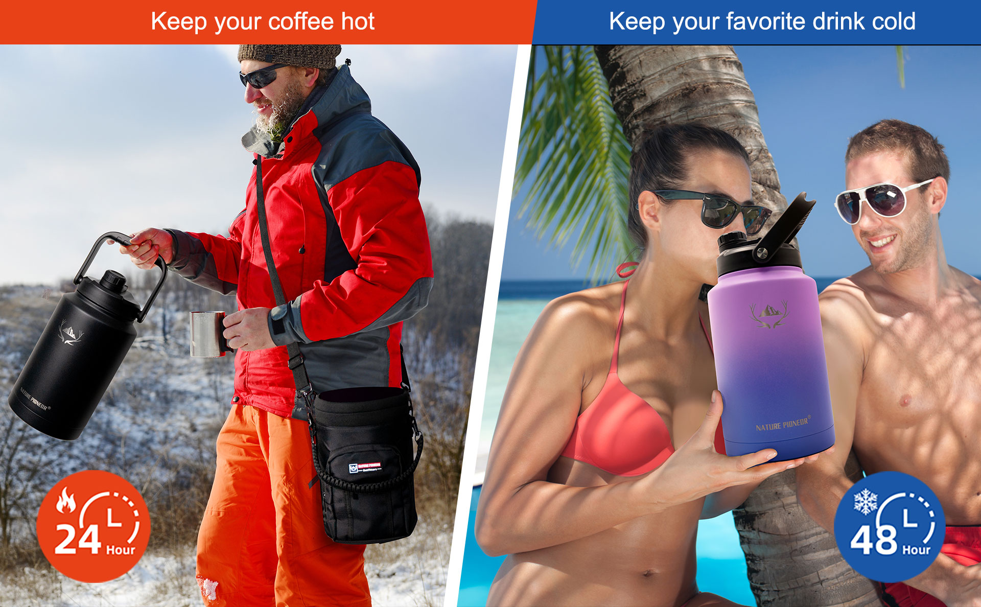 NATURE PIONEOR 128 oz Vacuum Insulated Water Bottle Set 4