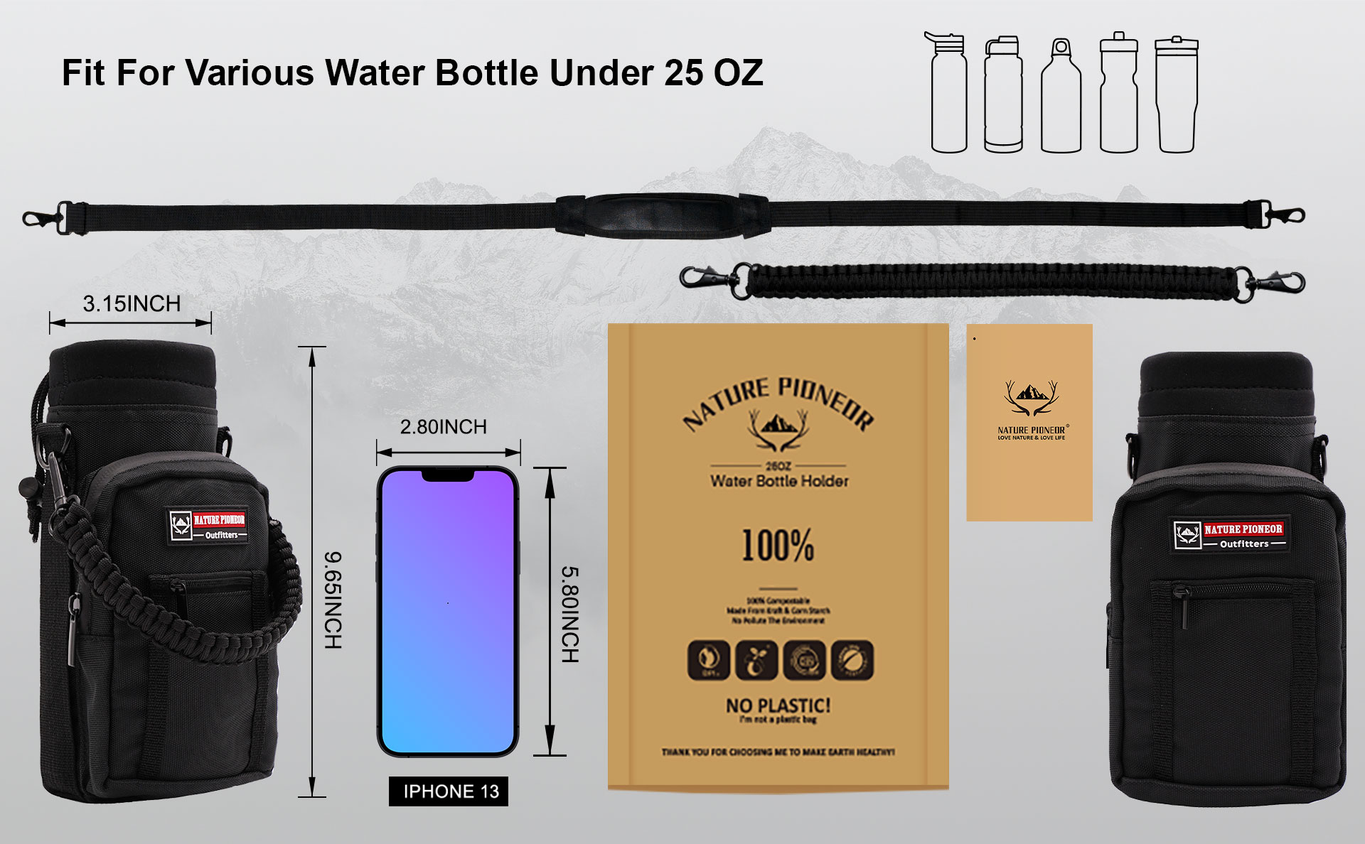 Insulated Water Bottle Holder with Shoulder Strap for 25OZ 4