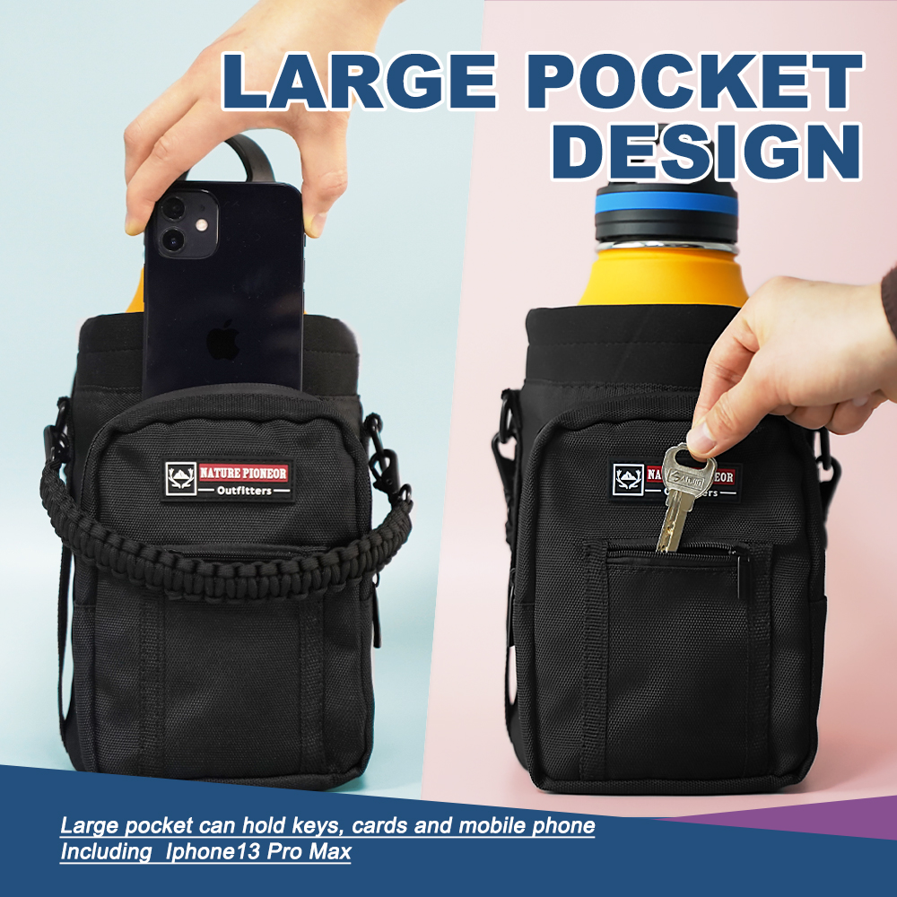 NATURE PIONEOR Insulated Water Bottle Holder with Shoulder Strap for Half Gallon 64OZ Sports Water Jugs Bottles, Carrier/Pouch Sleeve for Outdoor Camping, Hiking, Fishing