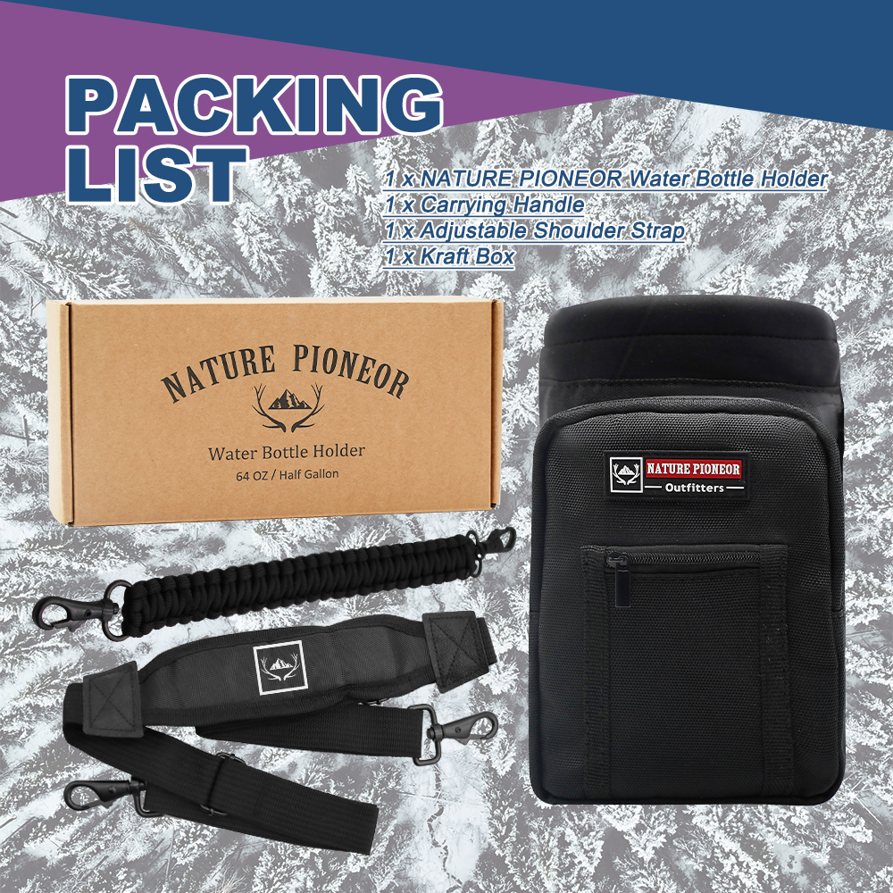 NATURE PIONEOR Insulated Water Bottle Holder with Shoulder Strap for Half Gallon 64OZ Sports Water Jugs Bottles, Carrier/Pouch Sleeve for Outdoor Camping, Hiking, Fishing