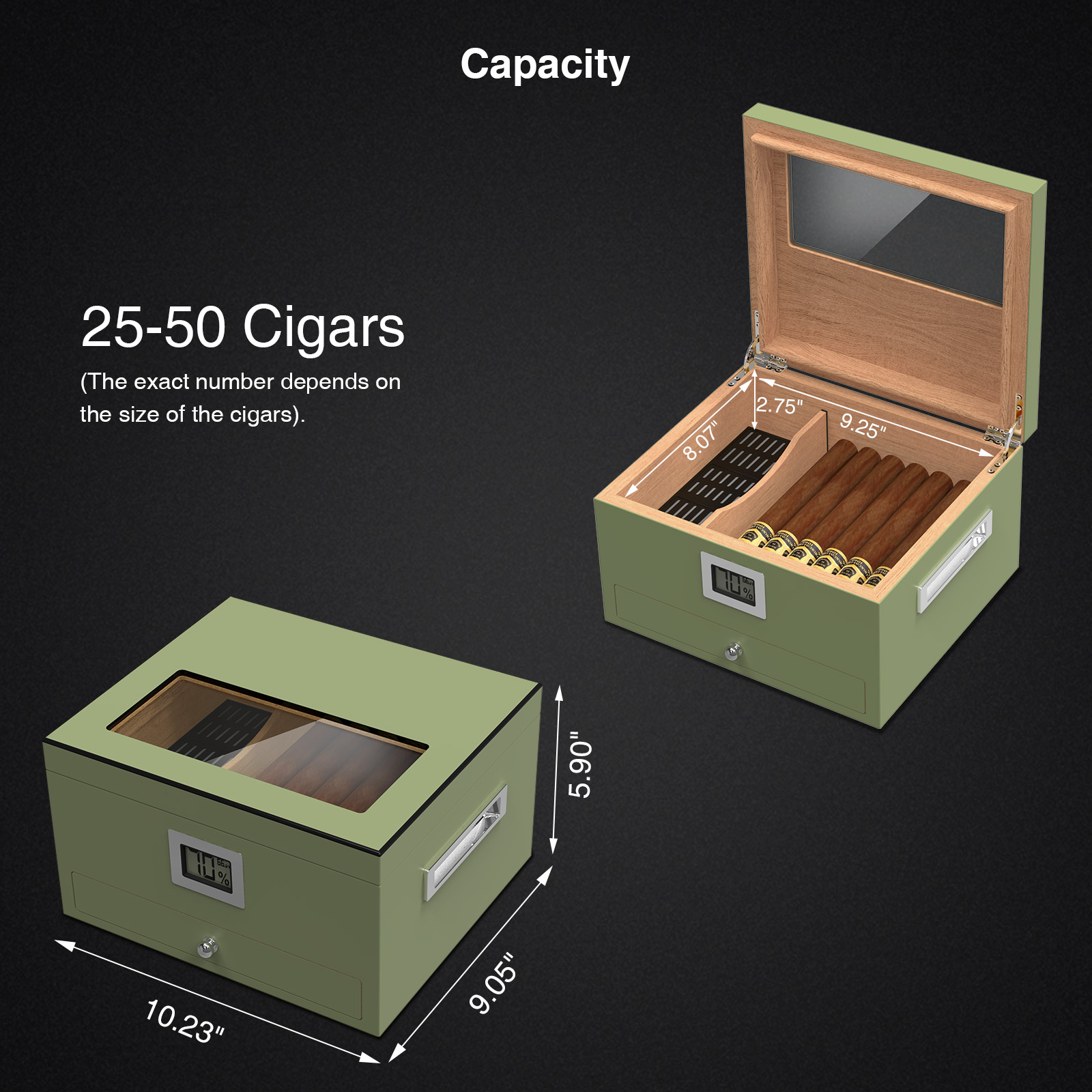 20-cigar capacity display in cedar humidor box