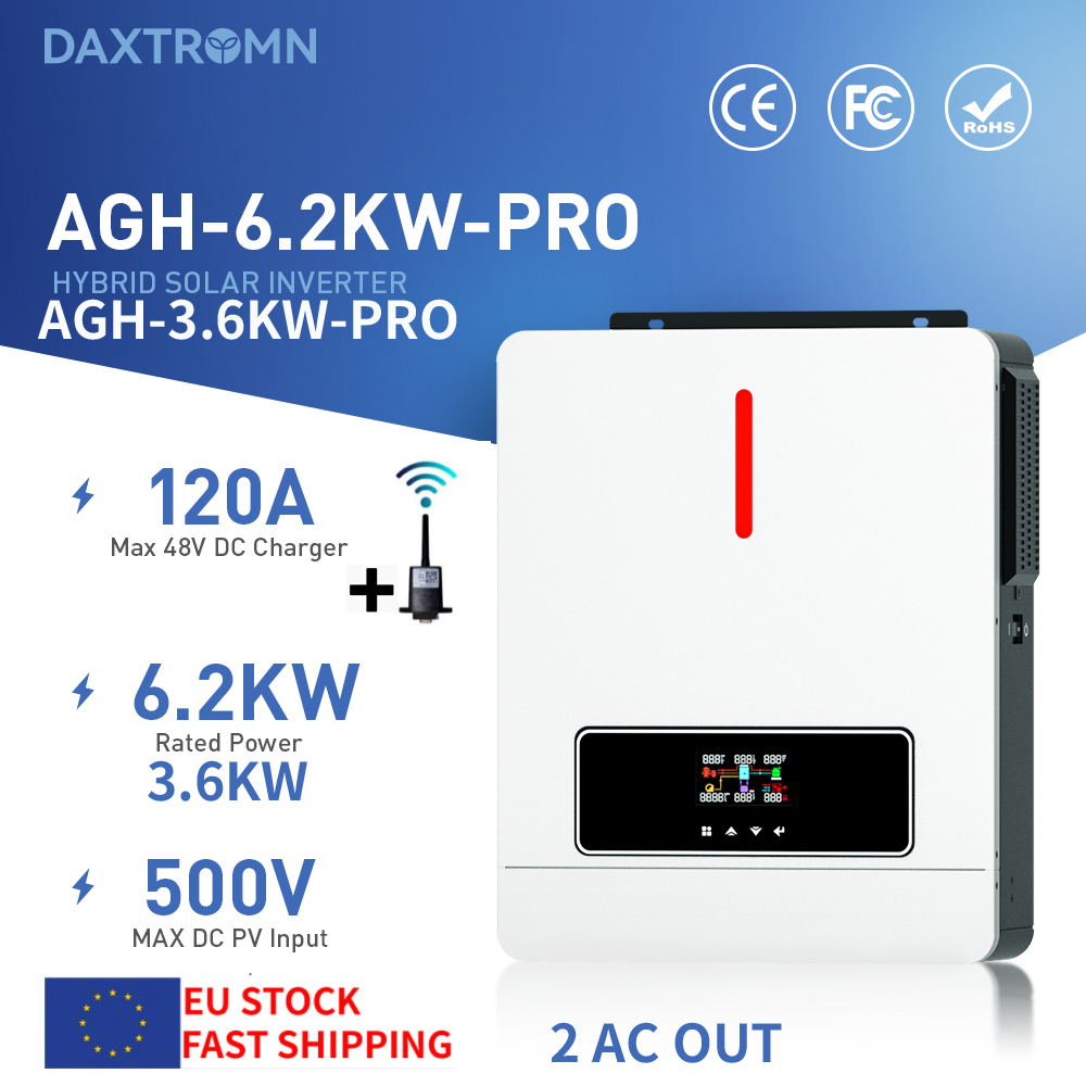 Daxtromn power 3.6KW 6.2KW solar inverter 24VDC 48vDC hybrid mppt 6200W pure sine wave hybrid charge controller 120A off grid On Grid