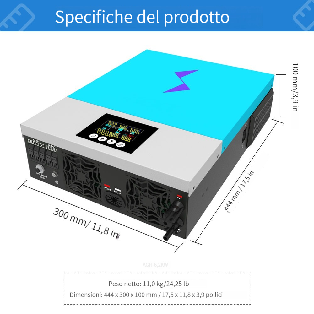 Daxtromn 6.2KW Inverter solare ibrido Onda sinusoidale pura 220VAC Uscita 48VDC Ingresso 120A MPPT Regolatore di carica solare 6200w Unione europea Stock nave veloce