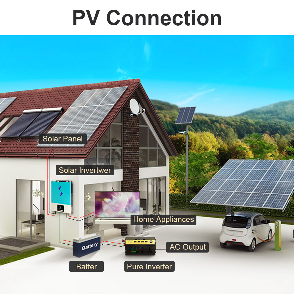 Daxtromn Hybrid Solar Inverter 4200W 220V AC Output 24v Battery 120A DC 6200w PV Input 120VDC-450VDC Input