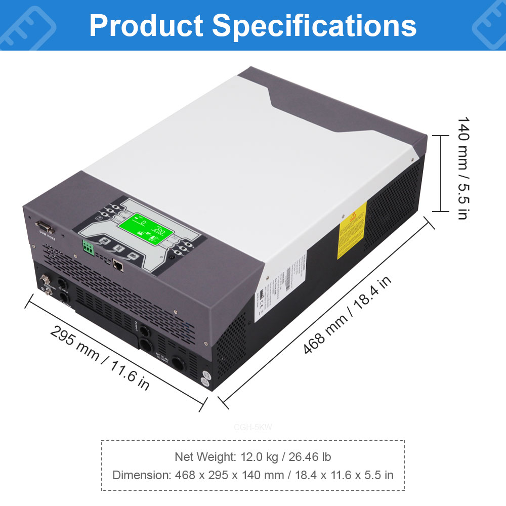 Daxtromn Hybrid Solar Inverter 10kw PV In 10000W 48v 80A Charger Solar