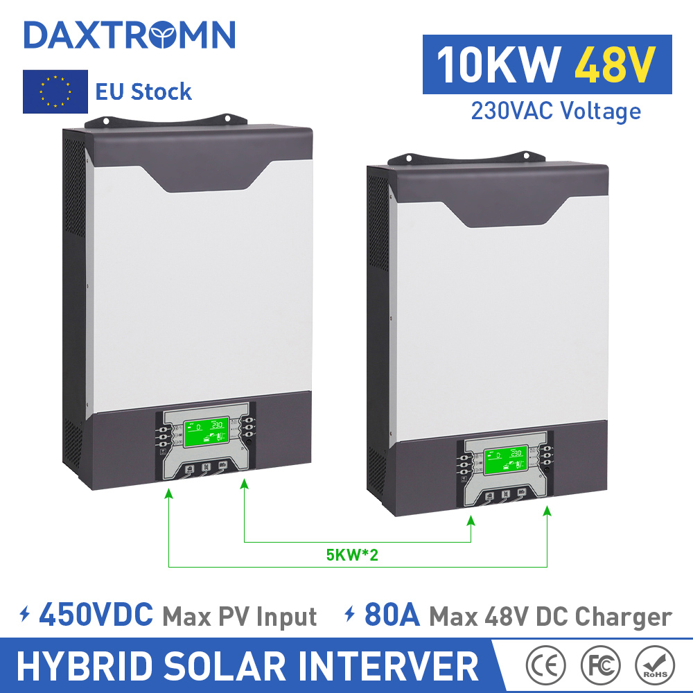 Daxtromn Hybrid Solar Inverter 10kw PV in 10000W 48v 80A Charger Solar Controller Grid tied/off Grid Solar Inverter Parallel