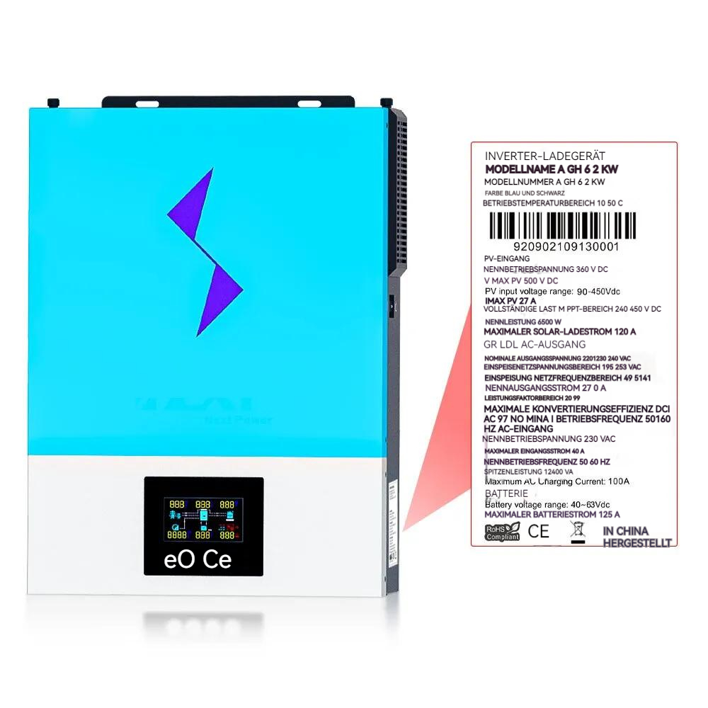 6.2 KW Hybrid Solar Inverter Reine Sinus welle 220V AC Ausgangs leistung 48VDC Input 120A MPPT Solar Charger Controller 6200W Europäische Union Schnell schiff