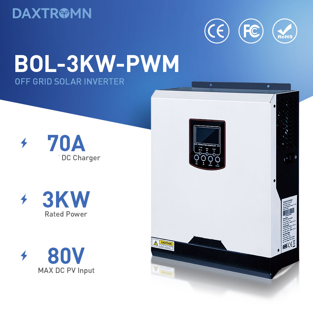 Daxtromn 3KW Solar Inverter 24V 230VAC 50/60Hz Hybrid Inverter 3000W Pure Sine Wave PWM Battery Charger Inversor inversor solar