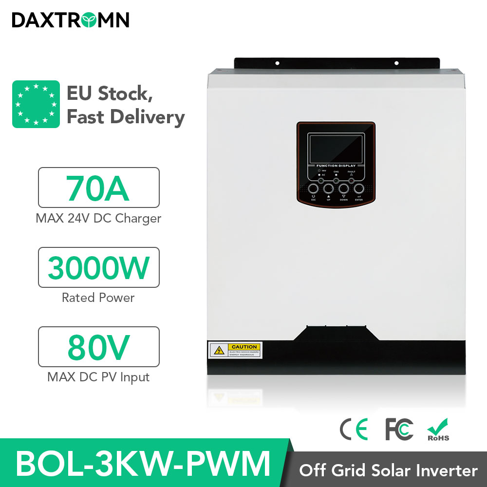 Special Offer Daxtromn 3kva/3kw 3000w Hybrid Solar Inverter Off Grid 220VAC Output 24VDC Input 70A PWM Solar Charger Controller Max 80V DC Input
