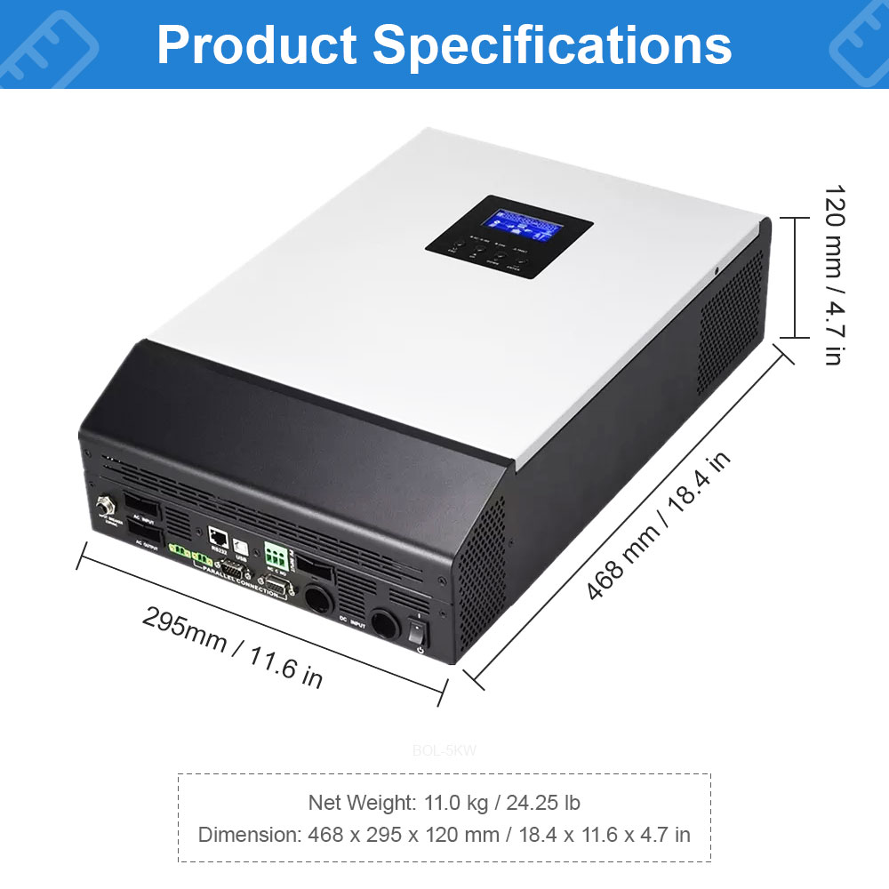 Daxtromn 5kva 5000w MPPT Build In Parallel inverter 80A Solar inverter solar charger mains as backup 48V  DC