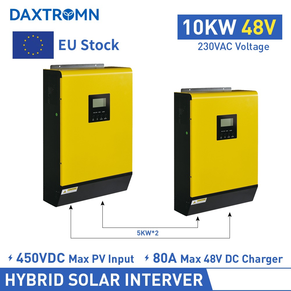 Daxtromn Hybrid Solar Inverter 10KW PV 450Vdc 10000w 80Ax2 48V Battery Charger Parallel kit mounted RS232 Dry Contact Grid Tied