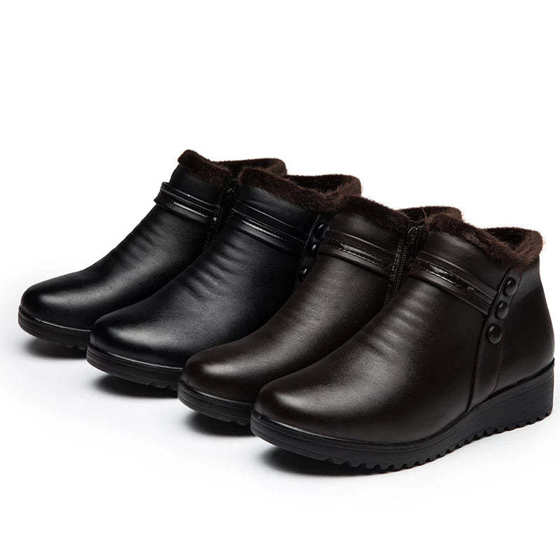 Orthopedic Snow Boots Women Leather Ankle Shoes