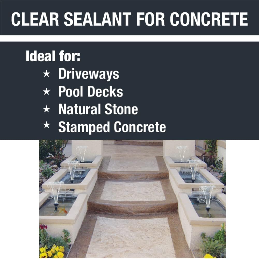 Americrete A-1300 Clear Glossy Concrete Sealer - Transparent Waterproofing for Floors, Driveways, Garages, Cinderblocks, Sandstone, Sidewalks, and Other Interior or Exterior Cement (1 Gallon)