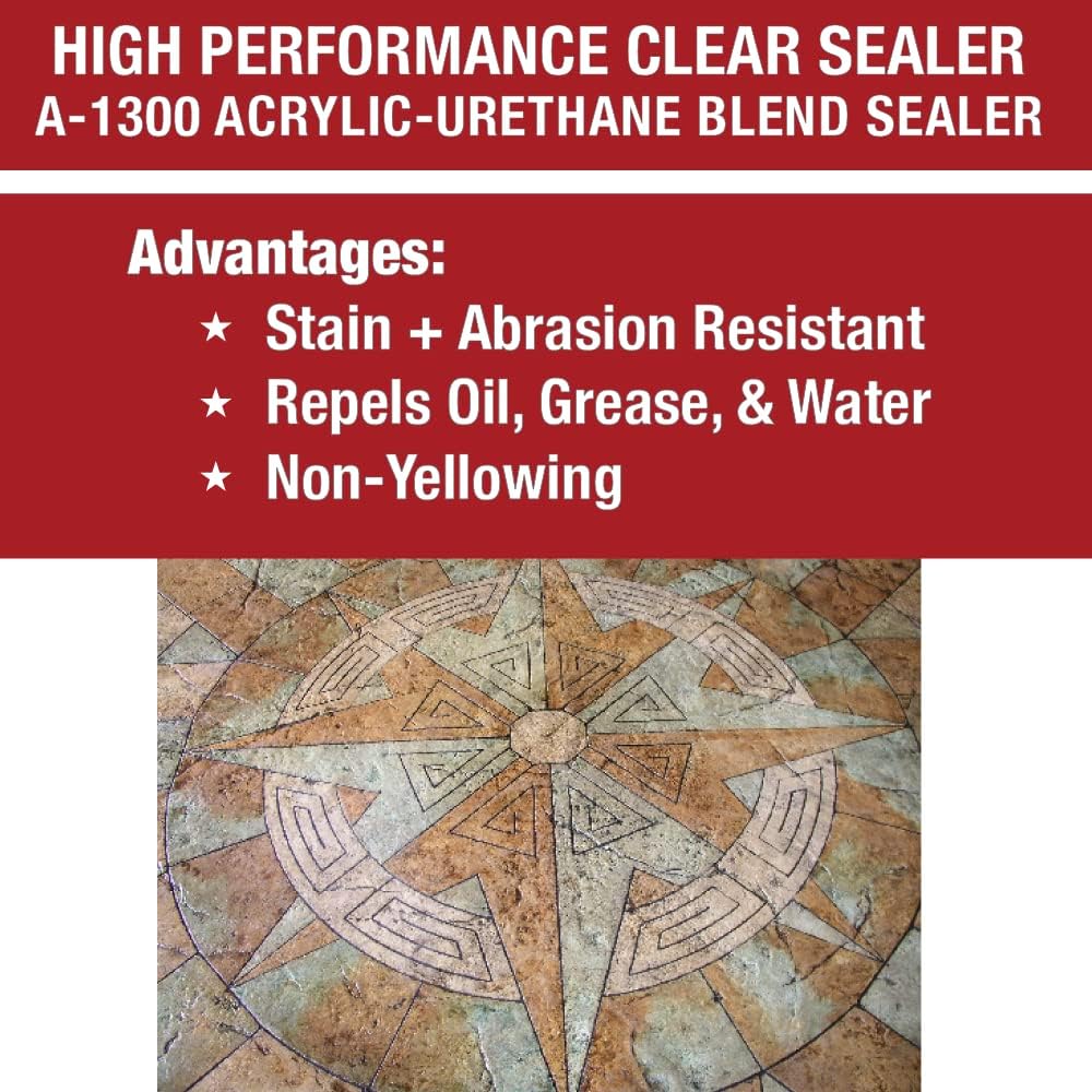 Americrete A-1300 Clear Glossy Concrete Sealer - Transparent Waterproofing for Floors, Driveways, Garages, Cinderblocks, Sandstone, Sidewalks, and Other Interior or Exterior Cement (1 Gallon)