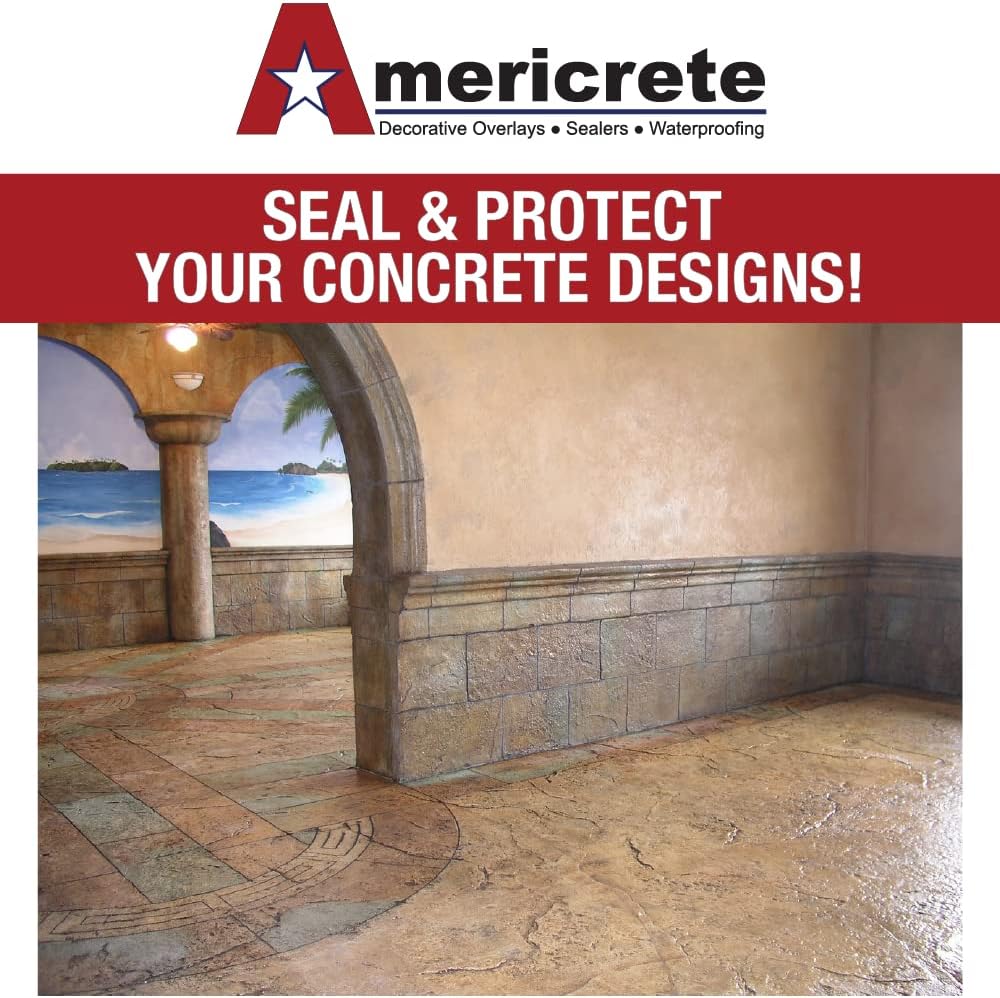 Americrete A-1300 Clear Glossy Concrete Sealer - Transparent Waterproofing for Floors, Driveways, Garages, Cinderblocks, Sandstone, Sidewalks, and Other Interior or Exterior Cement (1 Gallon)