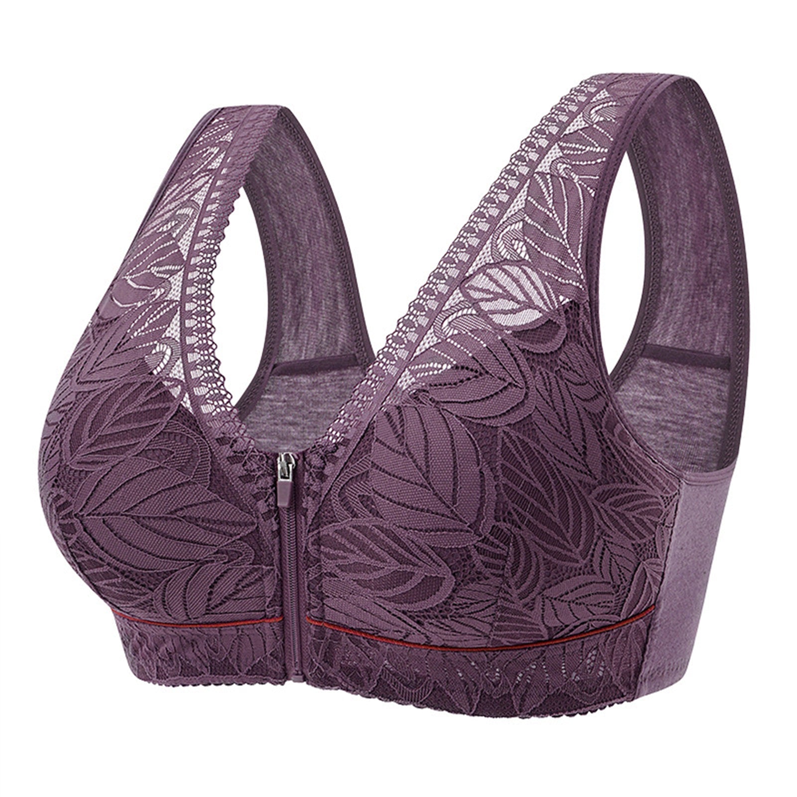 Wave Wireless Zip Front Closing Sport Bra 6052 - Silver – Purple