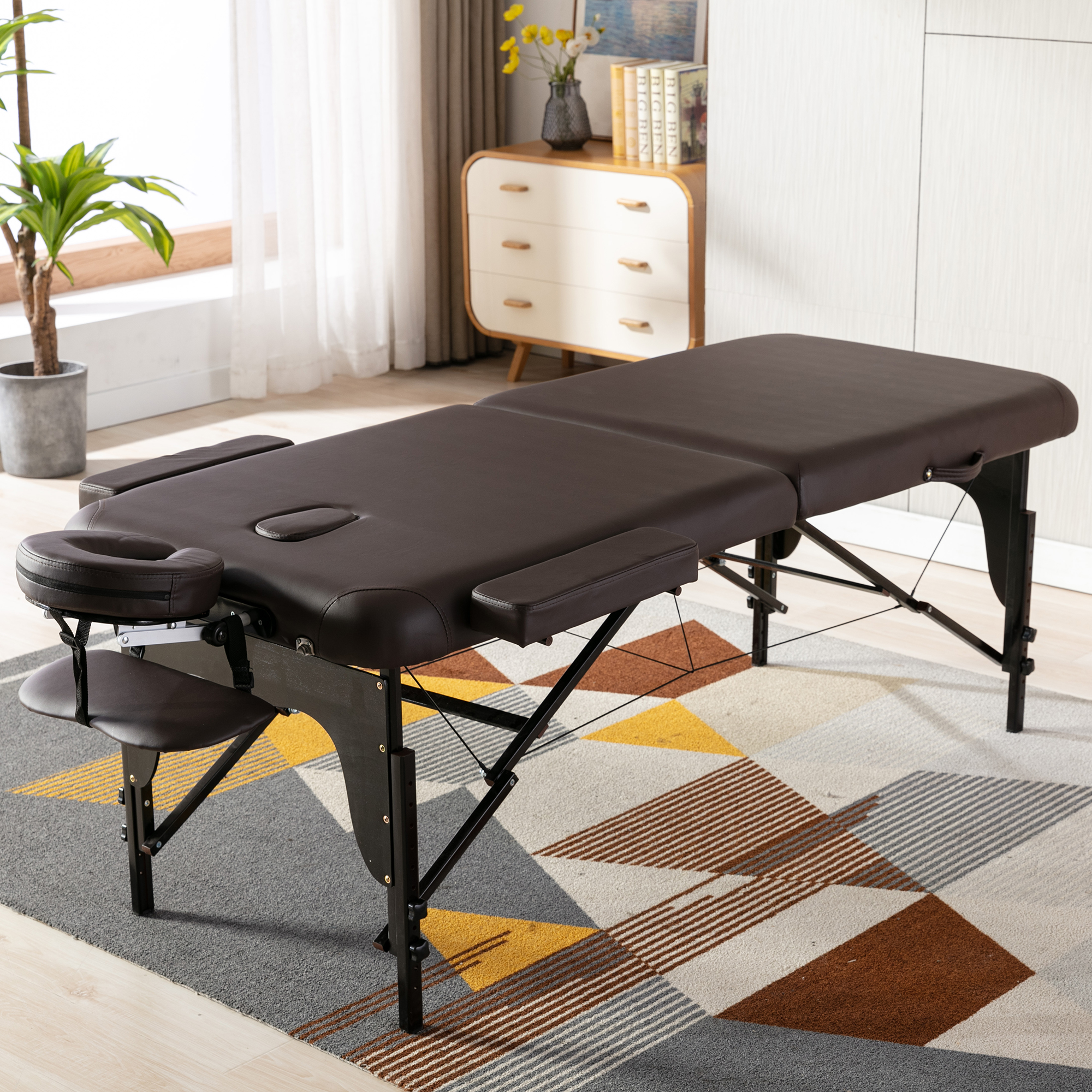 Portable Massage table 29 Inchs Wide PU leather，2 Section Wooden Adjustable Folding Massage Bed With Carrying Case