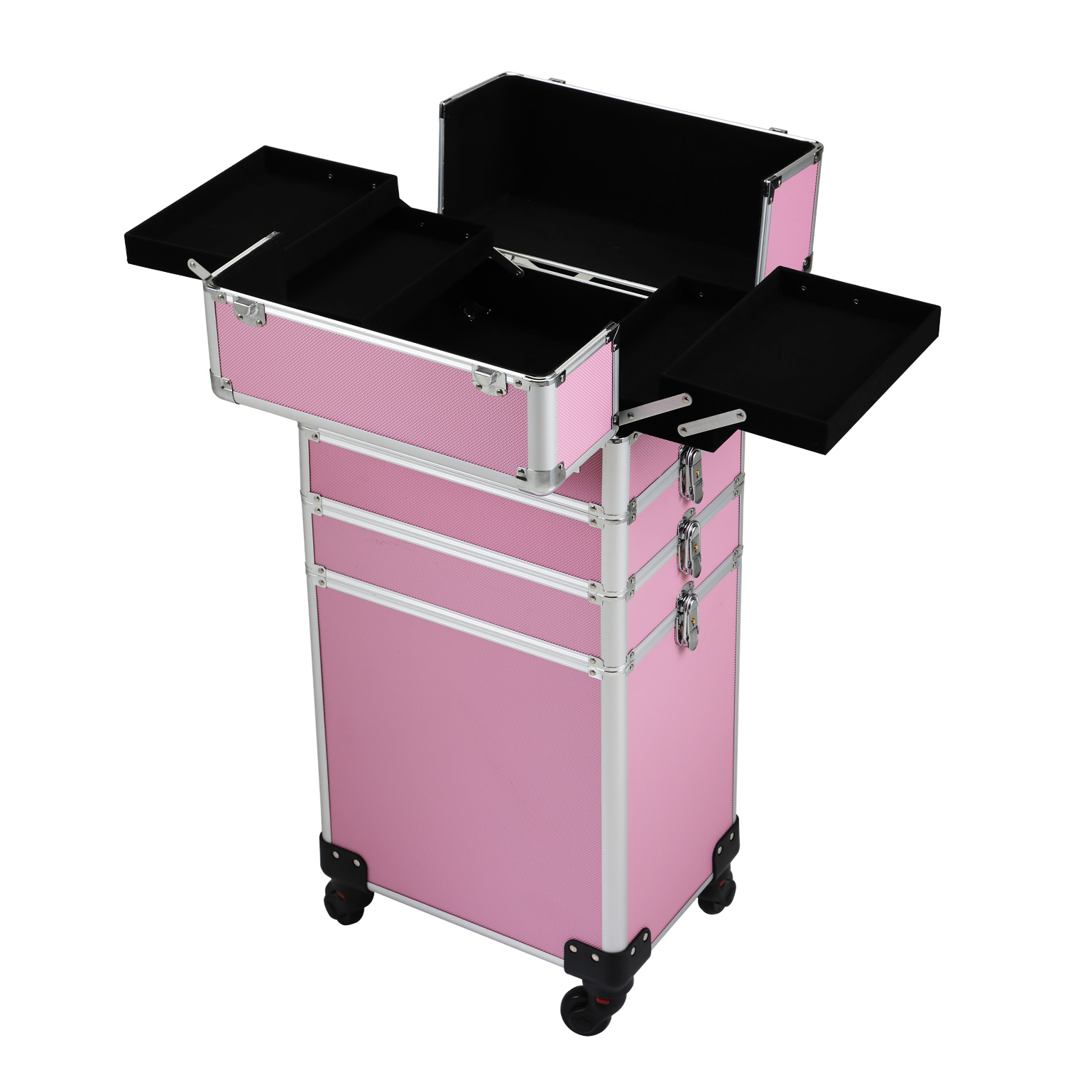 Makeup Train Case Large Storage Cosmetic Trolley 4 in 1 Large Capacity Trolley Makeup Travel Case with 360° Swivel Wheels