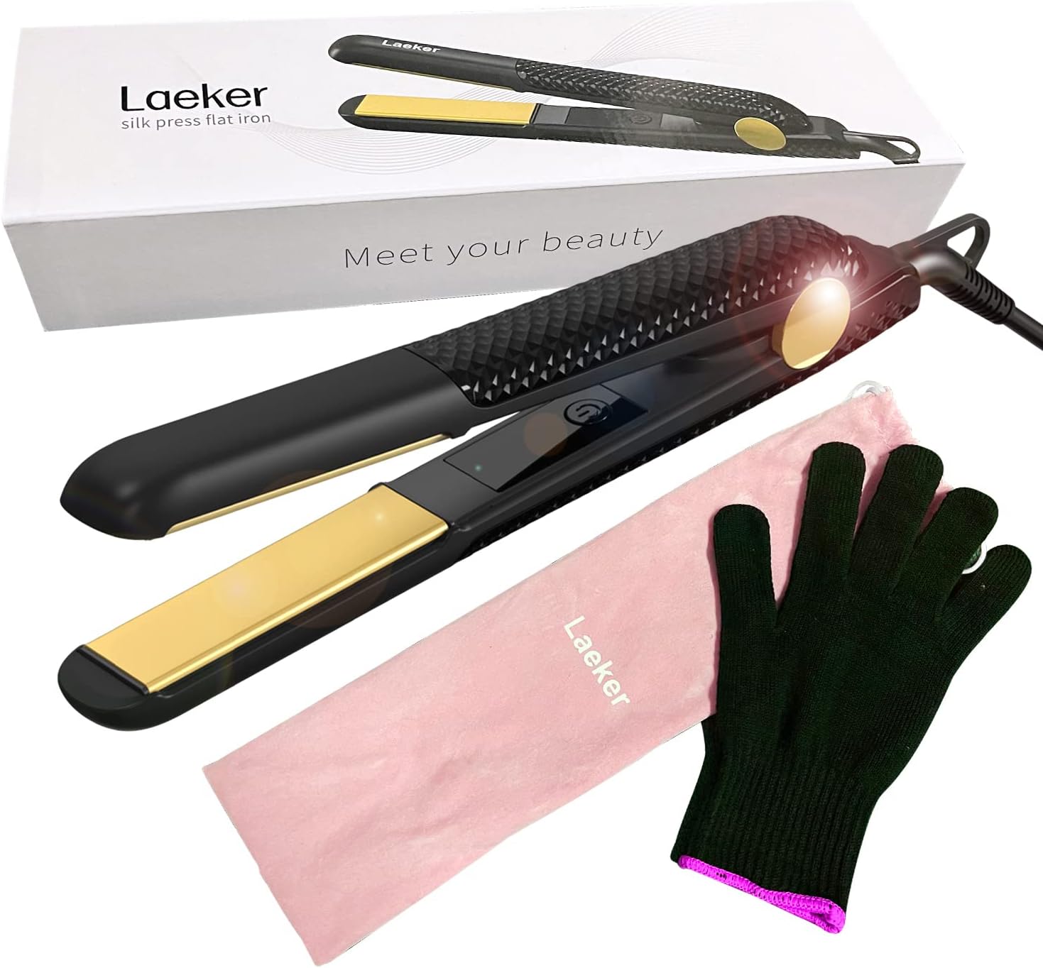 Laeker Flat Iron for Black Women Hair, Silk Press Hair Straightener with Keratin & Argan Oil Infused Ceramic Tourmaline Ionic Plates, 460℉ Straightener & Curler 2 in 1 for African American,Thick Hair