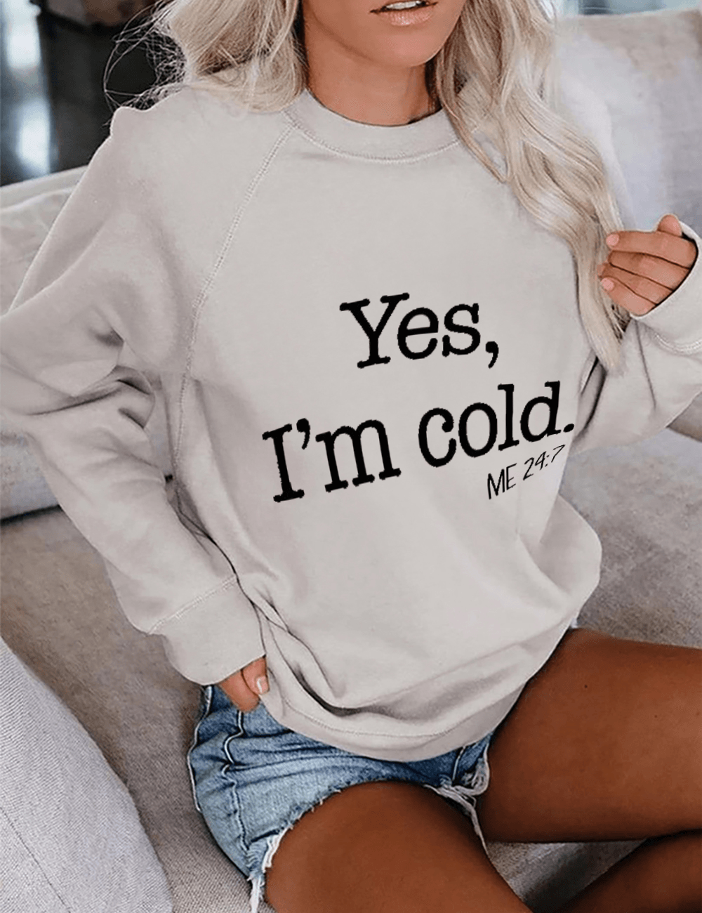 Yes I'm Cold 24:7 White Cotton Sweatshirt - prettyspeach