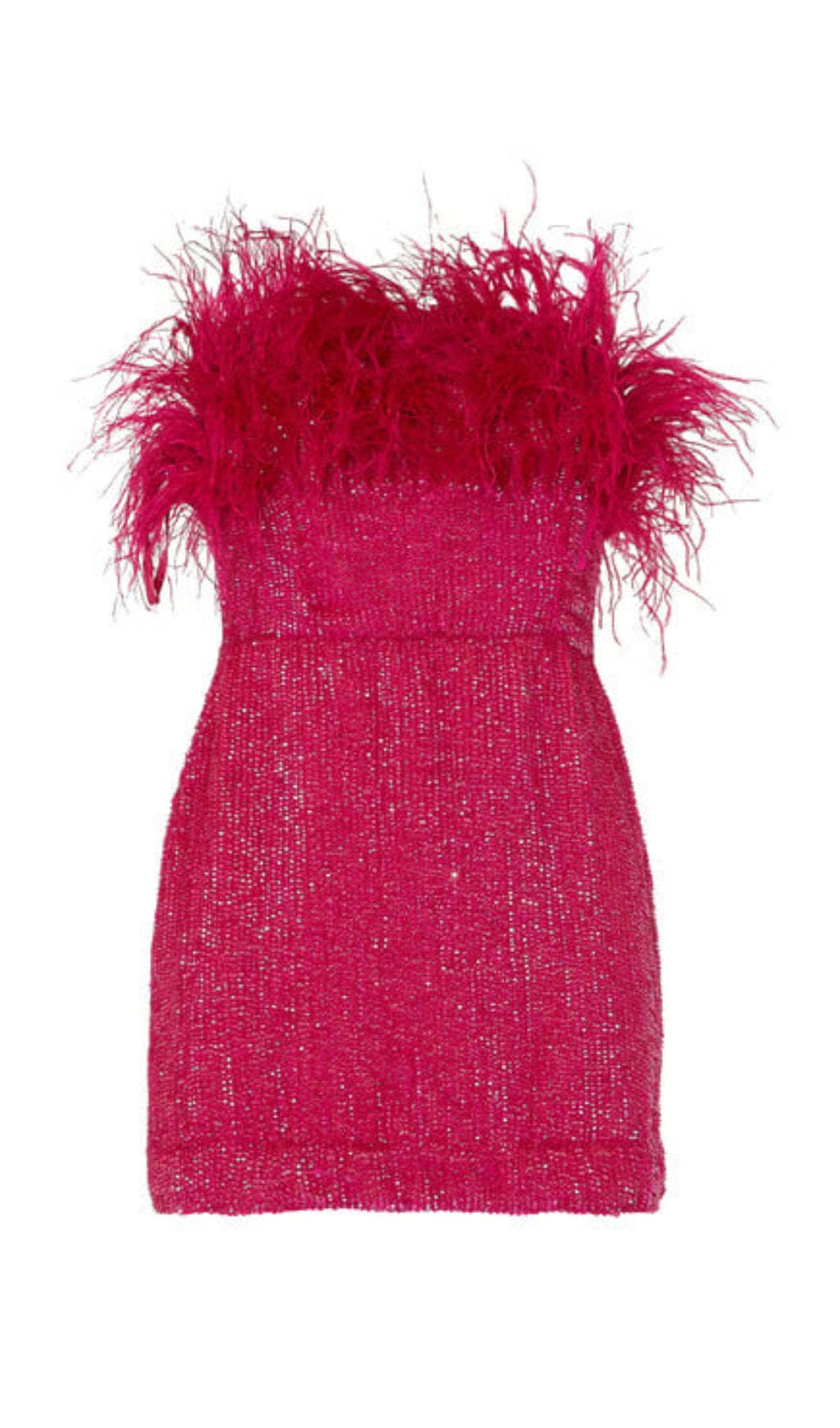 Sequin Feather Strapless Mini Dress in HOT Pink