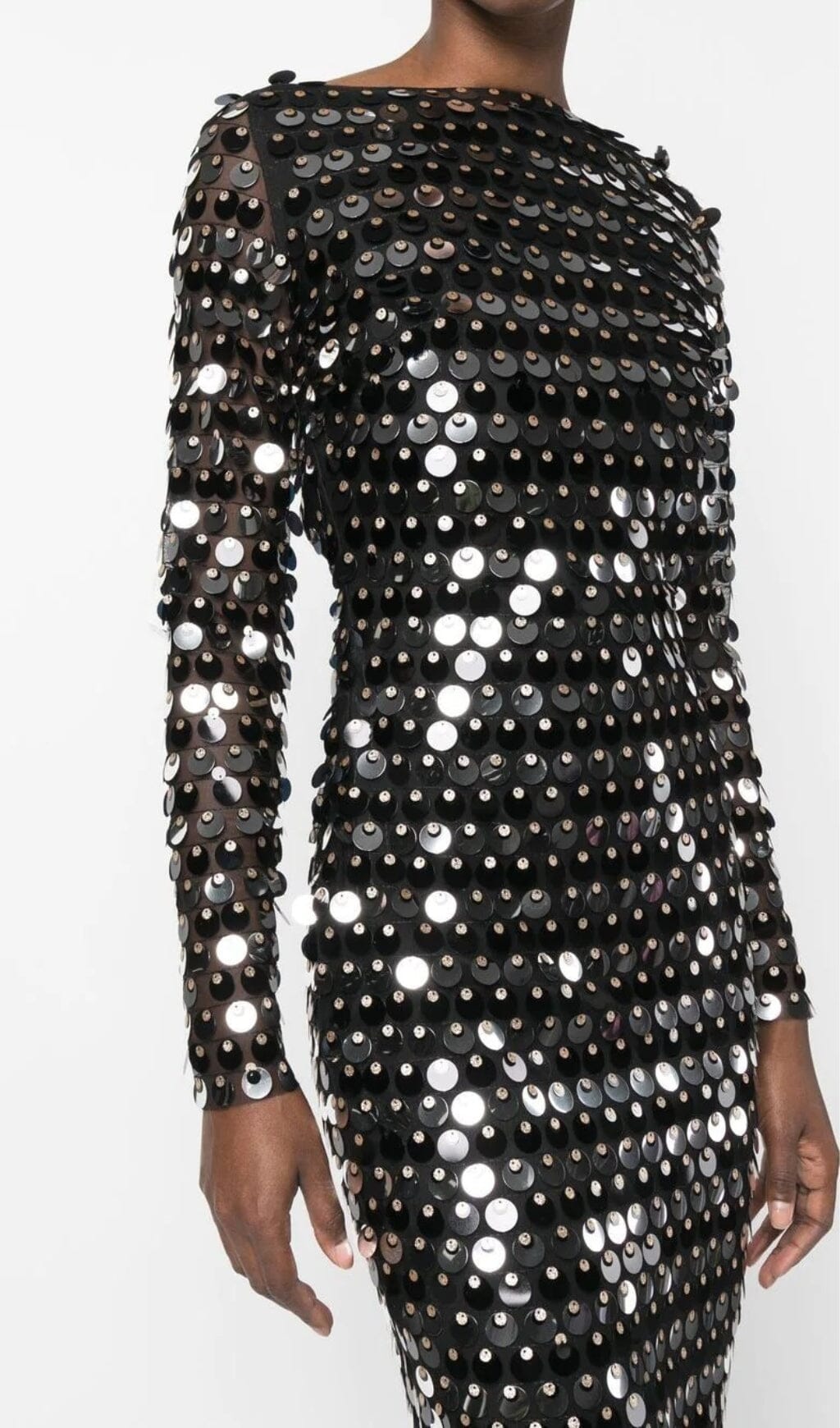 Sequin Long Sleeve Maxi Dress in Black