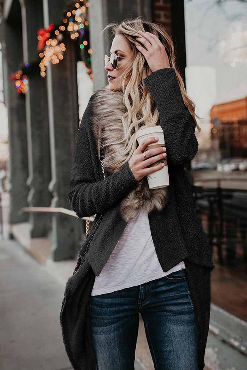 Faux Fur Mid-length Plush Cardigan Coat