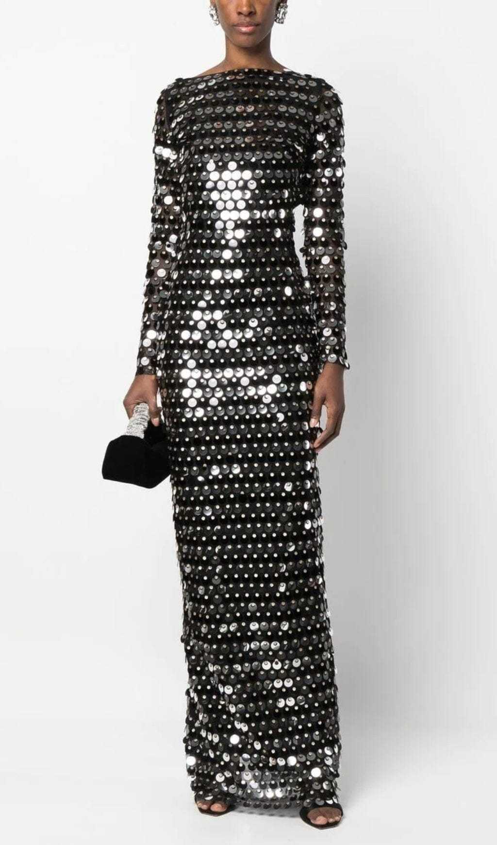 Sequin Long Sleeve Maxi Dress in Black