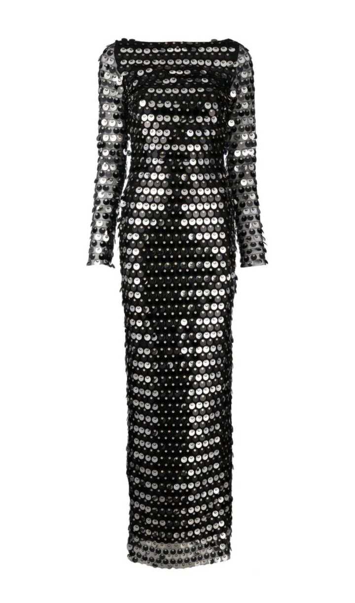 Sequin Long Sleeve Maxi Dress in Black