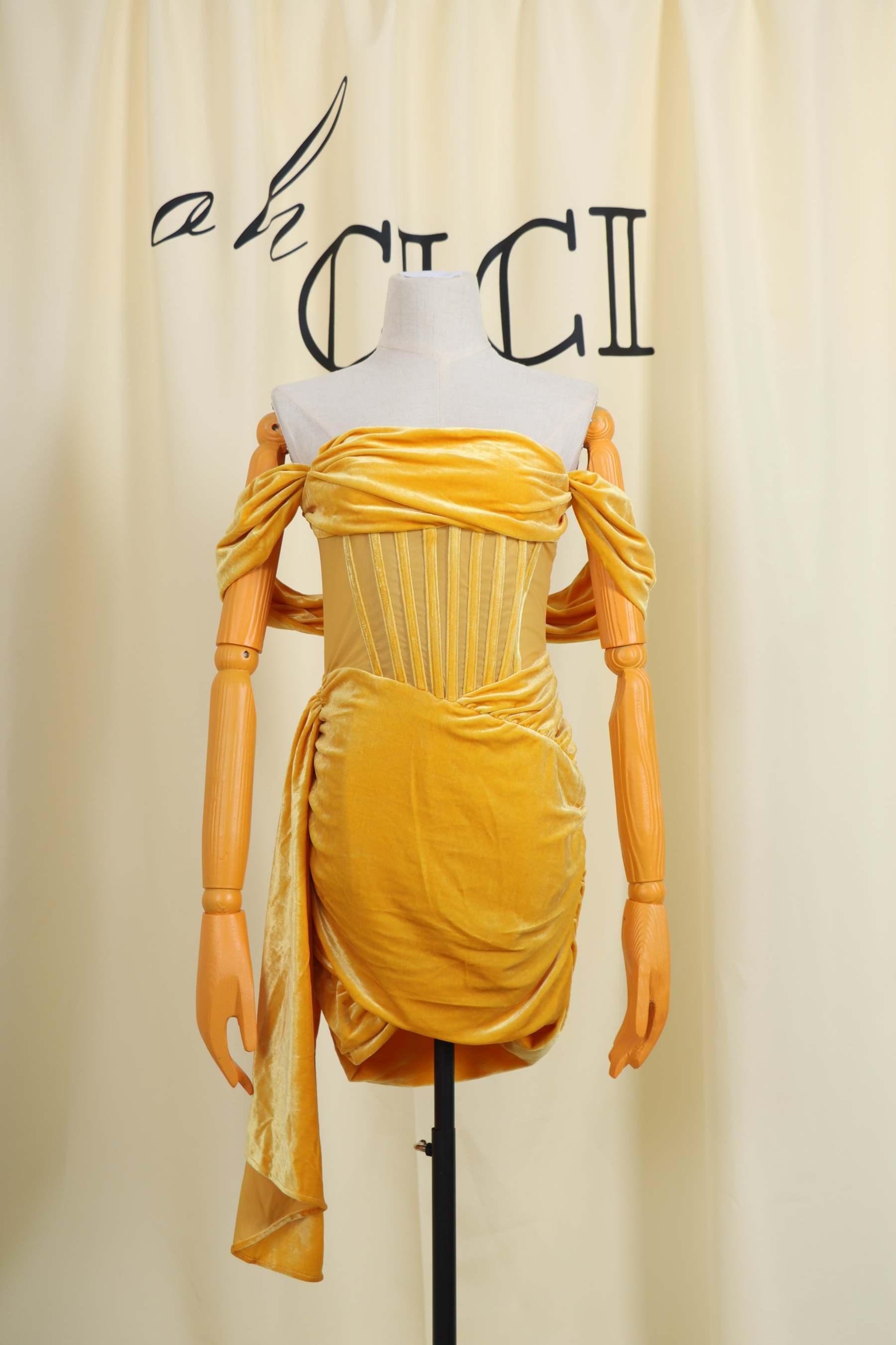 Yellow Pointed Waistline Corset Dress main image 1