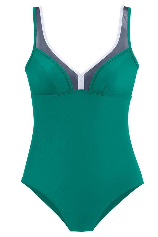 Pure Collor Screen Spliced One-piece Swimsuit