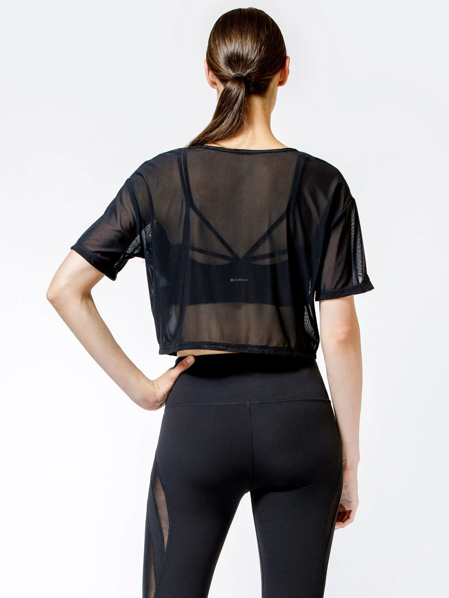 CROPPED MESH TEE, BLACK MESH