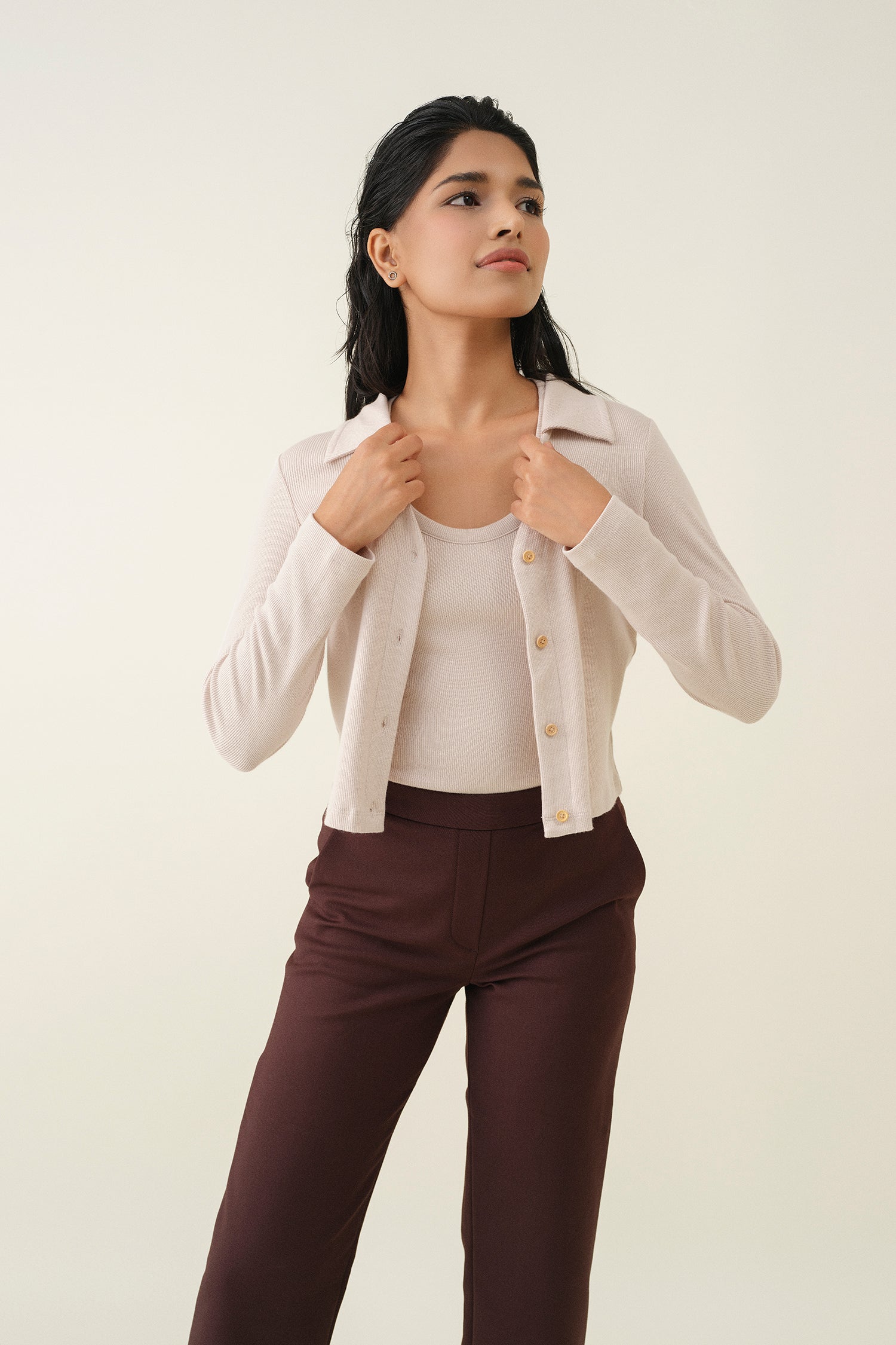 Polo Ribbed Cardigan - Biscuit