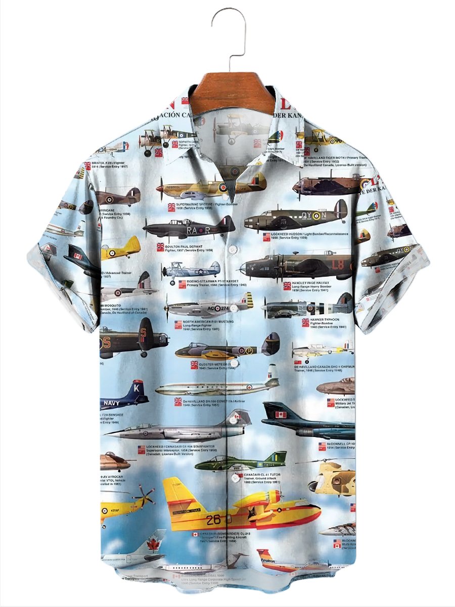 Men's Hawaiian Shirts Aircraft Print Aloha Shirts