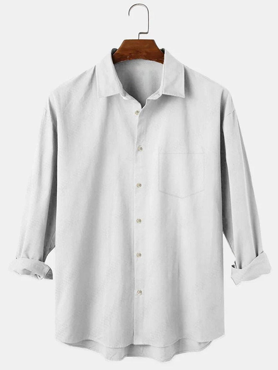 Men's Casual Shirt Vintage Casual Plain Long Sleeve Shirts Cotton Blend Anti-Wrinkle Seersucker Easy Care Shirts