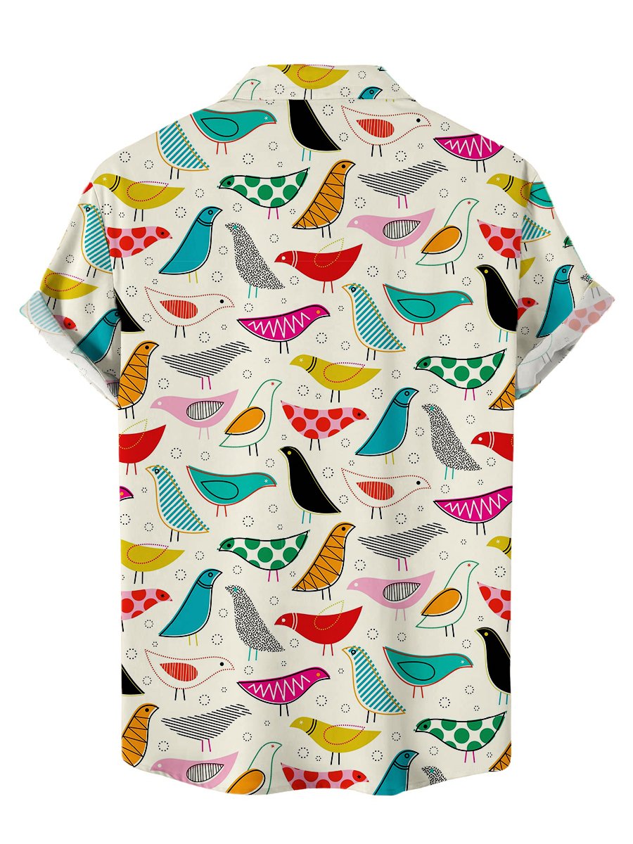 Men's Hawaiian Shirt Birds Print Short Sleeve Shirt