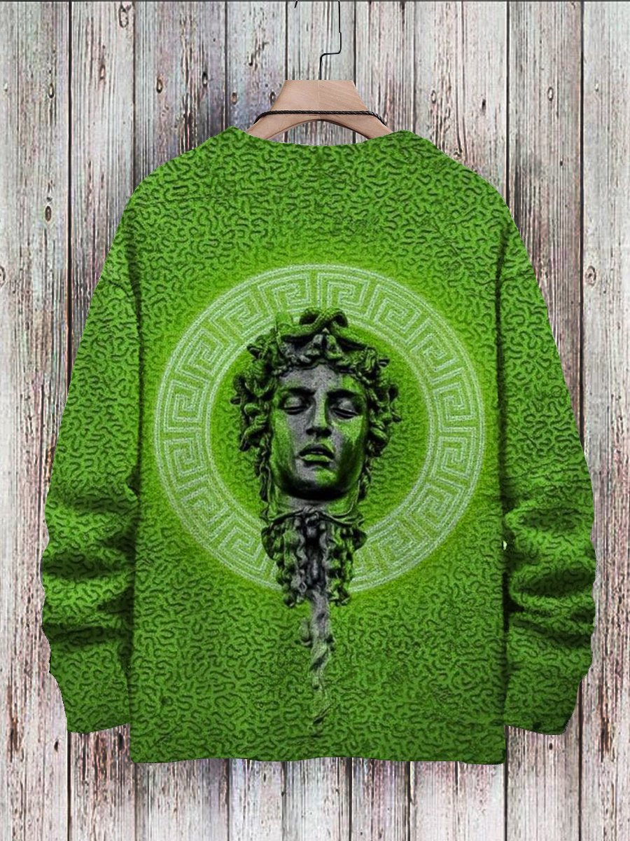 Fashion Abstract Art 3D Art Sculpture Head Print Pullover Knit Print Casual Sweatshirt Sweater