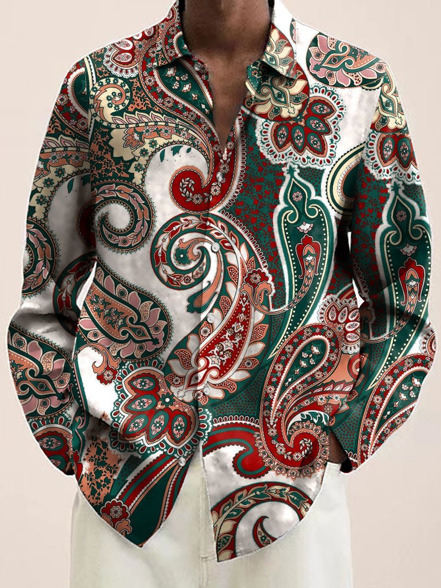 Men's Paisley Pattern Print Casual Long Sleeve Shirt