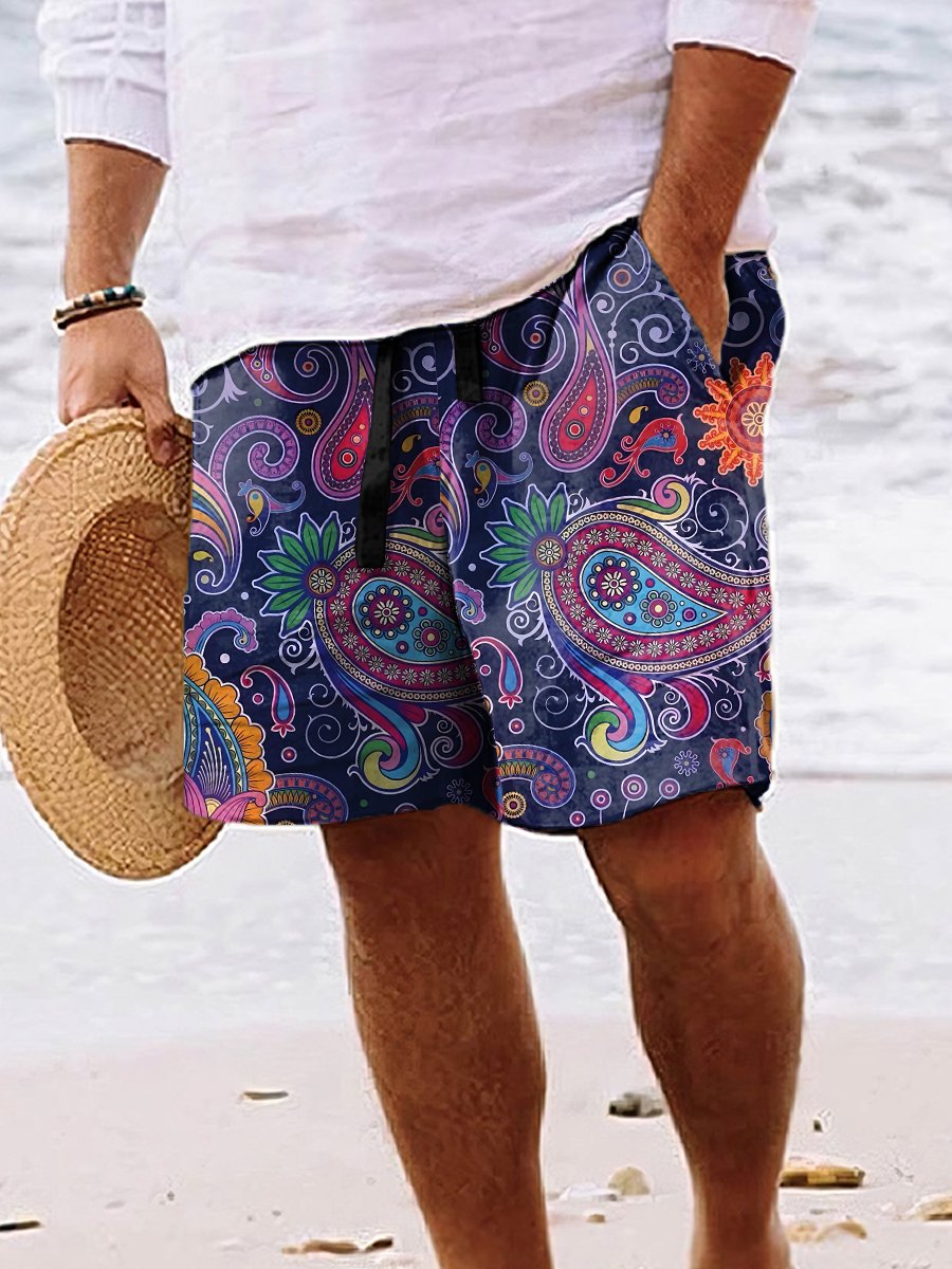Men's Hawaiian Shorts Paisley Pattern Print Casual Beach Shorts