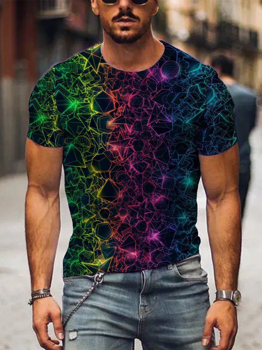 Men's Casual T-shirt Colorful Geometric Art Print T-Shirt