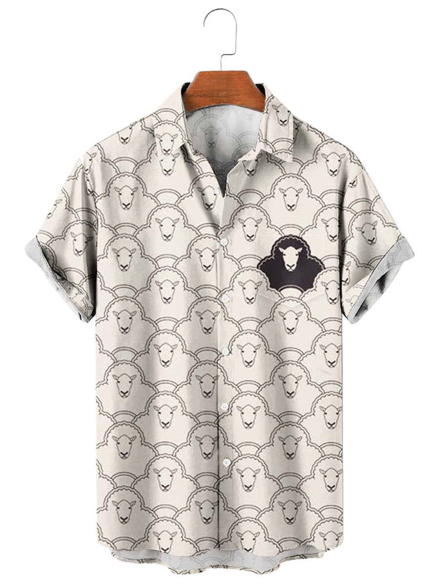 Men's Hawaiian Shirts Black Sheep Chest Pocket Short Sleeve Shirt
