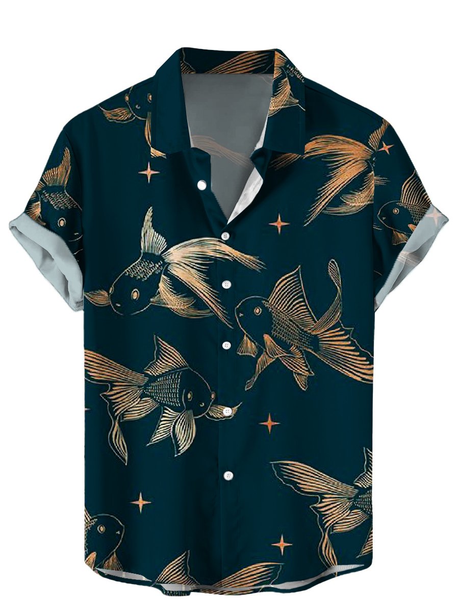 Men's Hawaiian Shirts Fish Print Short Sleeve Shirt